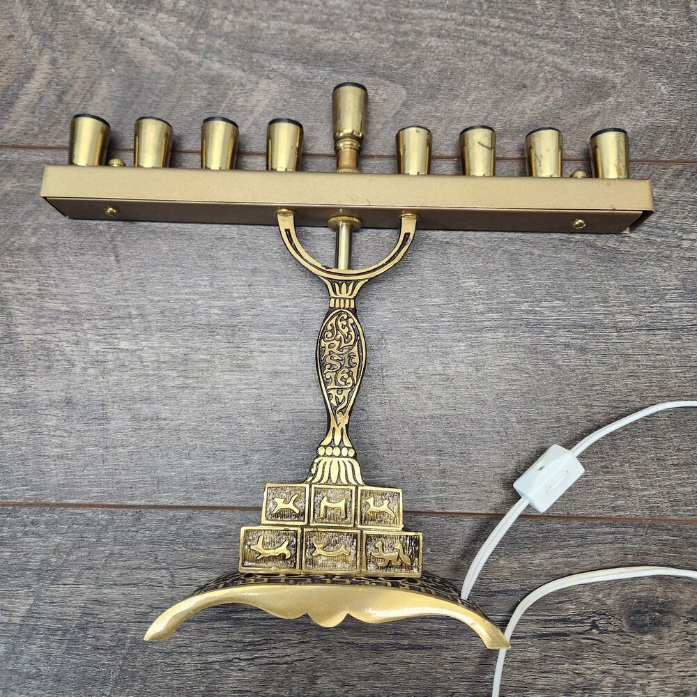 Electric Brass Hanukkah Menorah  Twelve Tribes of Israel No Bulbs Works